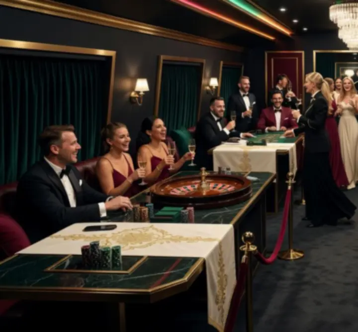 Cinematiczne ujęcie dynamicznej imprezy 'RED DOG' SALON PIELĘGNACJI DLA PSÓW I KOTÓW Beata Simońska z elegancką scenografią i bawiącymi się gośćmi.