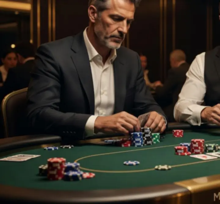 Stół pokerowy podczas mobilnego turnieju z graczami